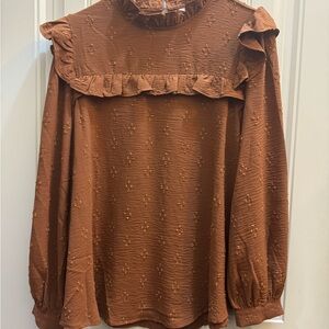 Chic Ruffled Women's Blouse in Rich Brown